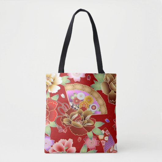 Oriental hand fan japanese floral tote bag (Voorkant)