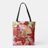 Oriental hand fan japanese floral tote bag (Achterkant)