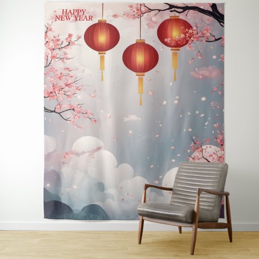 Oriental Happy New Year Achtergrond Wandkleed (In situ)