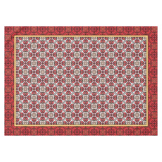 Oriental kerstfeestay Damask Red en Gold Tafelkleed (Voorkant (Horizontaal))
