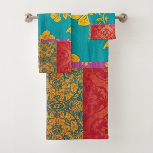 ORIENTAL Kleurrijk Groen Rood - Badhanddoek Set Bad Handdoek (Insitu)