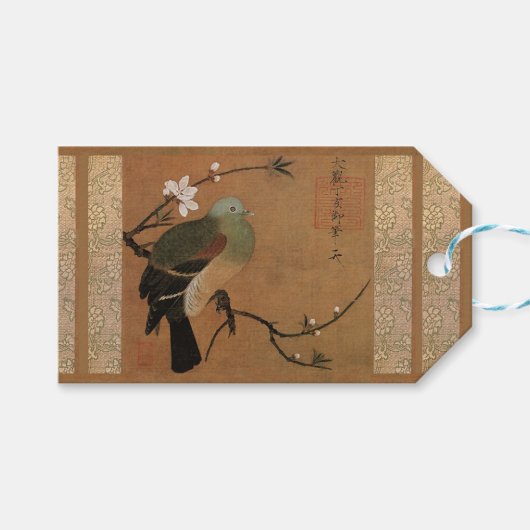 Oriental kunstvogel en kersbloesem cadeaulabel (Voorkant (Horizontaal))