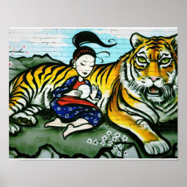 Oriental Lady en Tiger Graffiti Poster