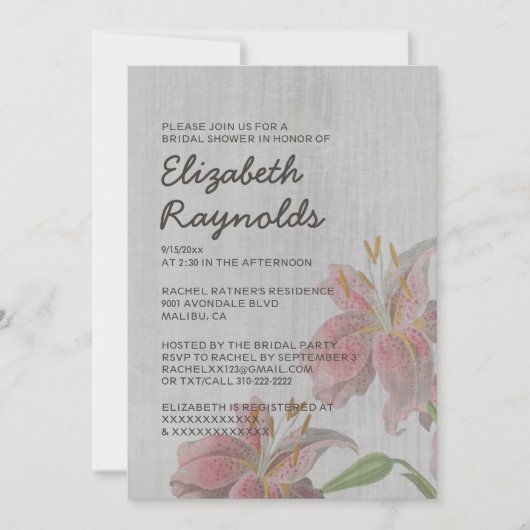 -Oriental Lily Bridal Shower Invitaties Kaart (Voorkant)