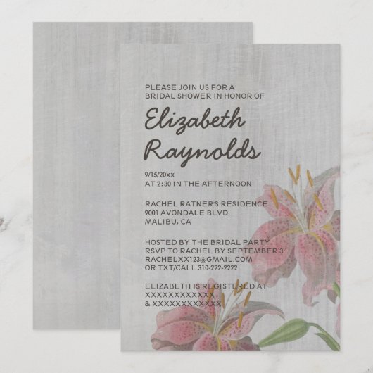 -Oriental Lily Bridal Shower Invitaties Kaart (Voorkant / Achterkant)