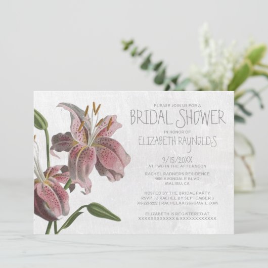 Oriental Lily Bridal Shower Invitations Kaart (Staand voorkant)