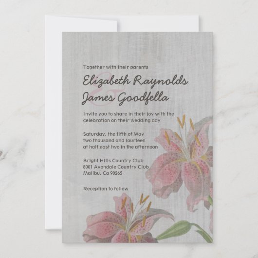 -Oriental Lily Wedding Invitations Kaart (Voorkant)