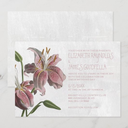 Oriental Lily Wedding Invitations Kaart (Voorkant / Achterkant)