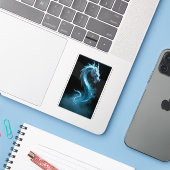 Oriental Liquid Chrome Dragon Blue Steel Modern Ar Sticker (Laptop met iPhone)