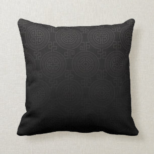 Oriental Long Life Symbol jacquard zwart Kussen