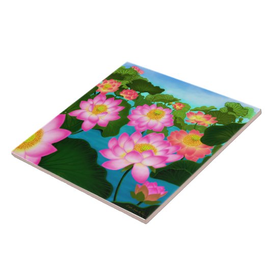 Oriental Lotus Garden Tile Tegeltje (Zijkant)