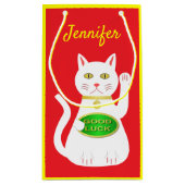 Oriental Lucky Cat Custom Name Klein Cadeauzakje (Achterkant)