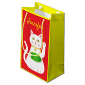 Oriental Lucky Cat Custom Name Klein Cadeauzakje (Achterkant Gekanteld)