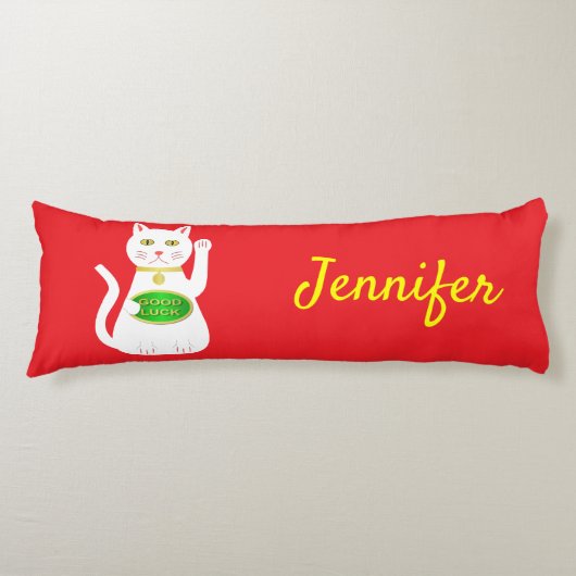Oriental Lucky Cat Custom Name Lichaamskussen (Voorkant)