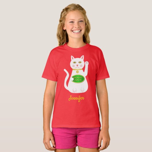 Oriental Lucky Cat Custom Name T-shirt (Voorkant volledig)