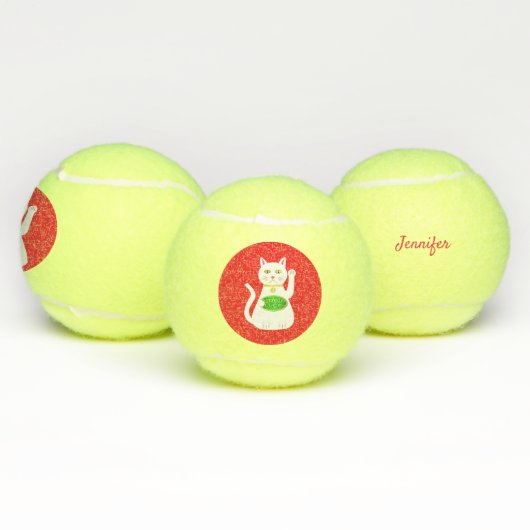 Oriental Lucky Cat Custom Name Tennisballen (Multi)