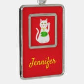Oriental Lucky Cat Custom Name Verzilverd Omlijst Ornament (Rechts)