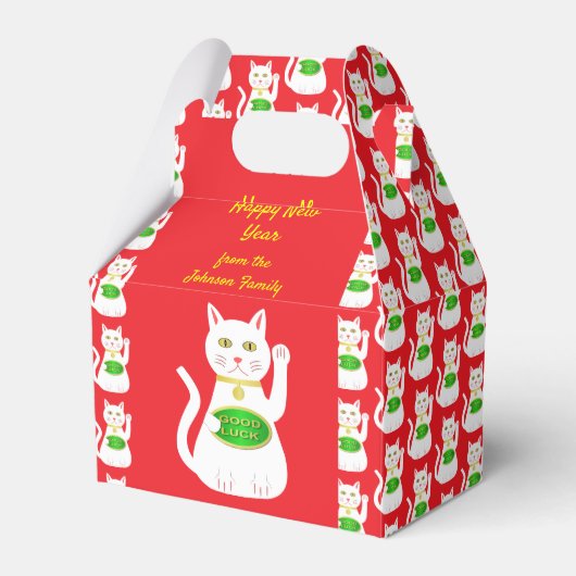 Oriental Lucky Cat Custom New Year Bedankdoosjes (Voorkant Zijde)