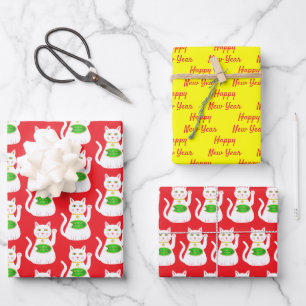 Oriental Lucky Cat Custom New Year Inpakpapier Vel