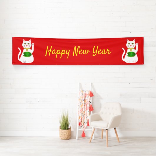 Oriental Lucky Cat Custom New Year Spandoek (Insitu)