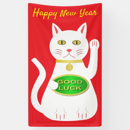 Oriental Lucky Cat Custom New Year Spandoek (Verticaal)