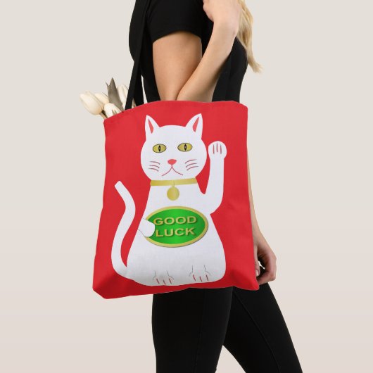 Oriental Lucky Cat Double Sided Print Tote Bag (Dichtbij)