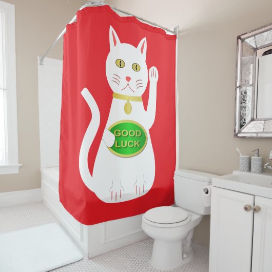 Oriental Lucky Cat Douchegordijn (In situ)