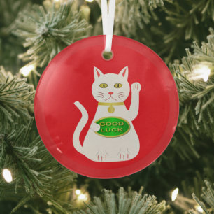 Oriental Lucky Cat Glas Ornament