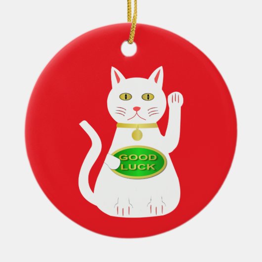 Oriental Lucky Cat Keramisch Ornament (Voorkant)