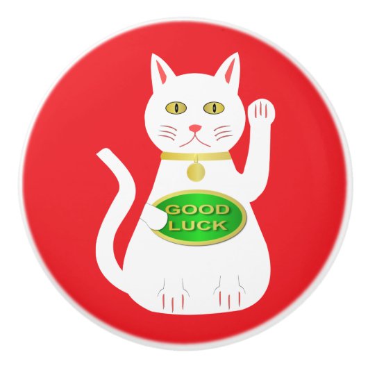 Oriental Lucky Cat Keramische Knop (Voorkant)