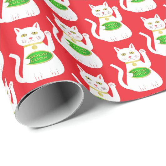 Oriental Lucky Cat Patterned Cadeaupapier (Rol Hoek)