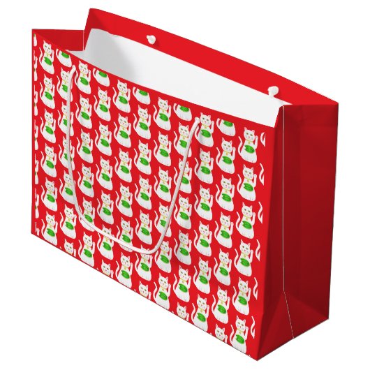 Oriental Lucky Cat Patterned Groot Cadeauzakje (Voorkant Gekanteld)