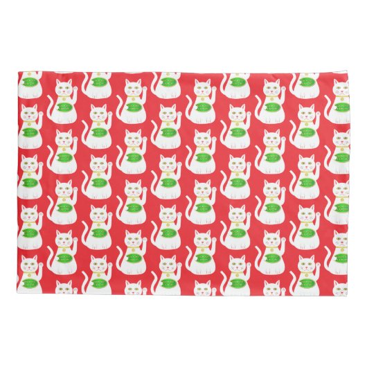 Oriental Lucky Cat Patterned Kussensloop (Achterkant)