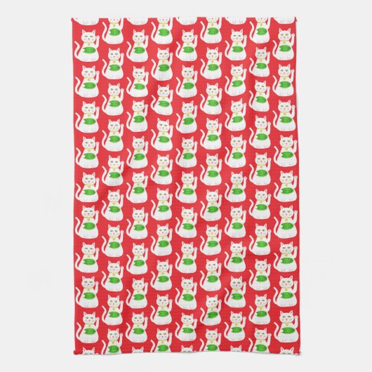 Oriental Lucky Cat Patterned Theedoek (Verticaal)