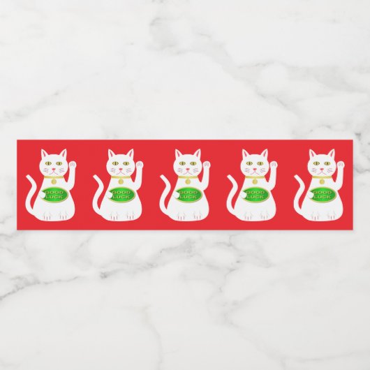Oriental Lucky Cat Patterned Waterfles Etiket (Enkel label)