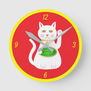 Oriental Lucky Cat Ronde Klok