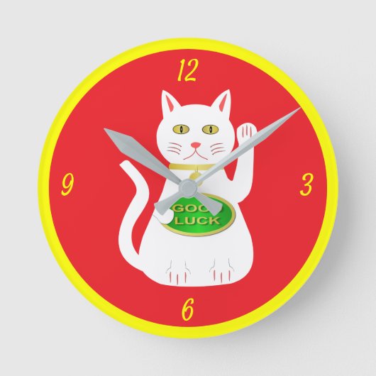Oriental Lucky Cat Ronde Klok (Voorkant)
