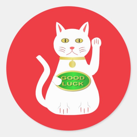 Oriental Lucky Cat Ronde Sticker (Voorkant)