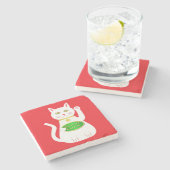 Oriental Lucky Cat Stenen Onderzetter (Zijkant)