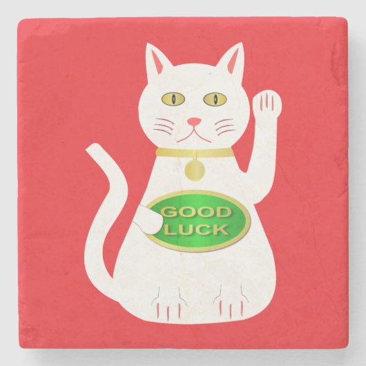 Oriental Lucky Cat Stenen Onderzetter (Voorkant)