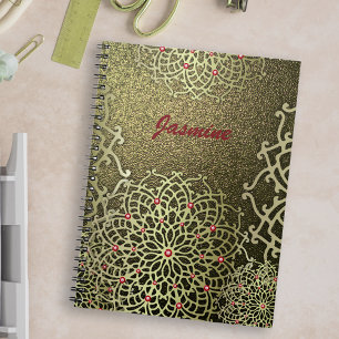 Oriental Luxury Gold Jeweled Mandala & Custom Name Notitieboek