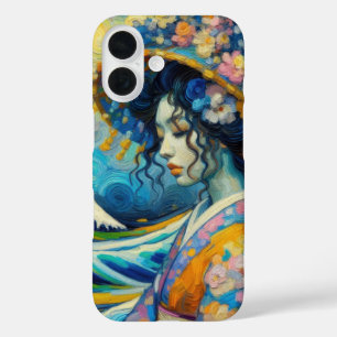 Oriental Maiko Geisha Kanagawa wuift Van Gogh mix iPhone 16 Hoesje