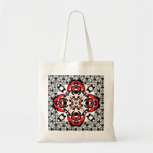 Oriental Motif Folk Art Red Damask Tote Bag (Voorkant)