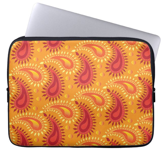 Oriental Oranje Persian Paisley Pattern Laptop Sleeve (Voorkant)
