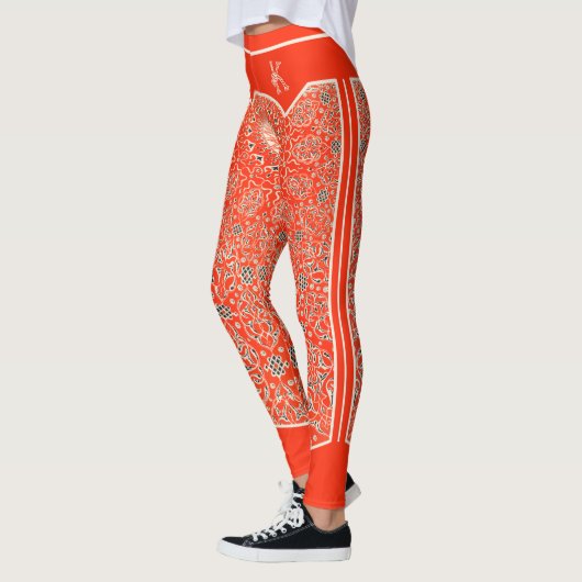 Oriental Oranje Red Arabesques Monogram Gepersonal Leggings (Links)