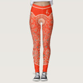 Oriental Oranje Red Arabesques Monogram Gepersonal Leggings (Voorkant)