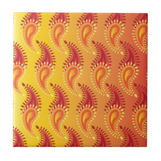 Oriental Oranje Twin Flame Persian Paisley Pattern Tegeltje (Voorkant)