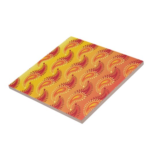 Oriental Oranje Twin Flame Persian Paisley Pattern Tegeltje (Zijkant)