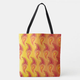 Oriental Oranje Twin Flame Persian Paisley Pattern Tote Bag