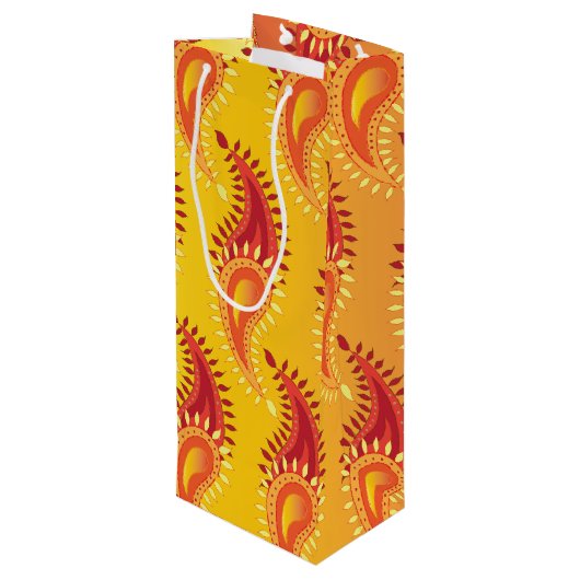 Oriental Oranje Twin Flame Persian Paisley Pattern Wijn Cadeautas (Achterkant Gekanteld)